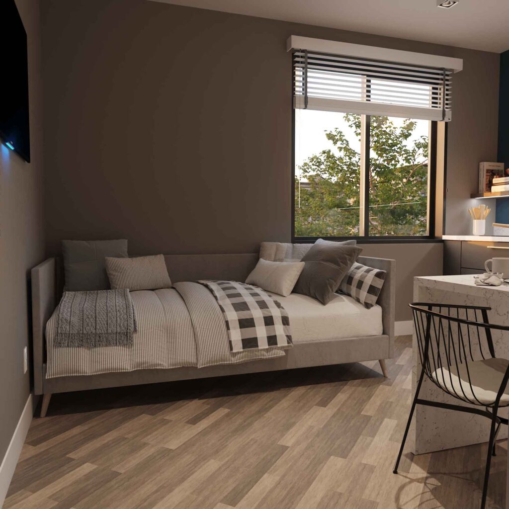 A modern bedroom oasis where simplicity meets sophistication, fostering tranquility and peaceful sleep. A modern bedroom oasis where simplicity meets sophistication, fostering tranquility and peaceful sleep.